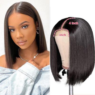 China 2023 Hd Silky Straight Human Hair Bob Wig Brazilian Virgin Human Hair Short Wave 4x4 Lace Closure Wig For Black Women Wholesale for sale