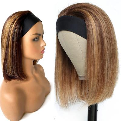 China Short Highlight Bob Wig 2023 Colored Straight Bob Wig Real Hair Hair Bang , 8 Inch Brazilian Russian Remy Hair Piano Short Bob Wig With Bang for sale