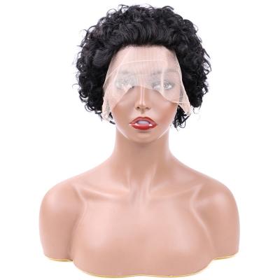 China New 6 Inch Transparent Human Hair Lace Front Wigs Short Straight Curly Wig Plucked Bleached Knots Pixie Cut Wigs For Black Women for sale