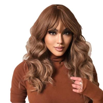 China 2023 New Cheap Curly Wig Synthetic Long Brown Curly Hair With Closure Wig Hair Synthetic Freedom Hair Wigs for sale