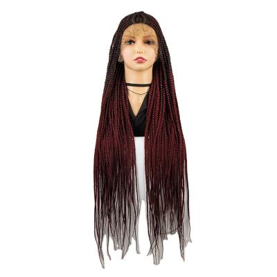 China Swiss Lace Factory Afro 2023 36 Inch Synthetic Full Lace Wig Full Braid Wigs With Baby Hair for sale