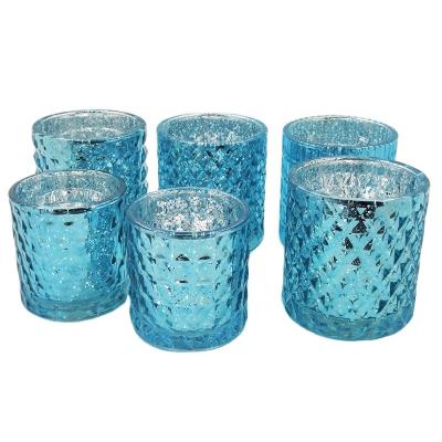 China Luxury Unique Blue Candle Holder Luxury Glass Candle Jars Holders Containers Ships Candle Tumbler With Lid for sale