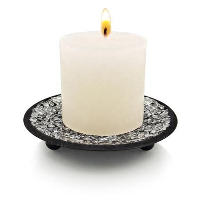 China Luxury Unique Decorative Metal Mosaic Glass Iron Candlestick Holder Black And Gold Thin Layer Candle Holder for sale