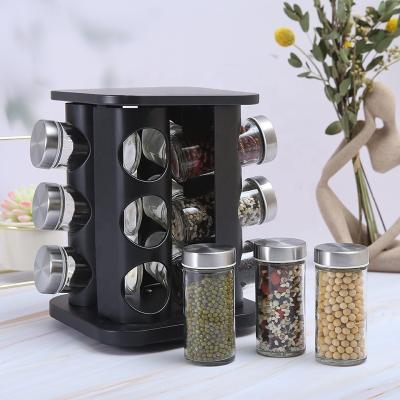 China Sustainable Spice Jar Rack Set Stainless Steel Glass Bottle Condiment Serving Salt Pepper Storage Organizer Condiment Container for sale