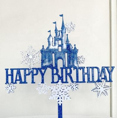 China Hotel and Restaurant Snowflake Castle Birthday Cake Topper Acrylic Happy Birthday Cake Home Toppers for Party Supplies for sale