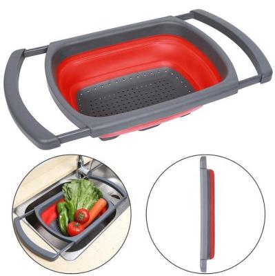 China Viable Collapsible Strainer Basket Collapsible Silicone Kitchen Colander Folding Rectangle Colander for sale