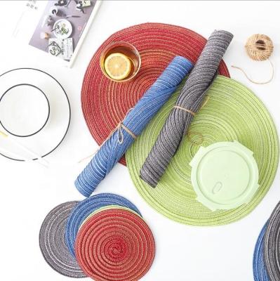 China Sustainable Solid Color Cotton Place Mat Canvas Round Woven Place Mat for sale