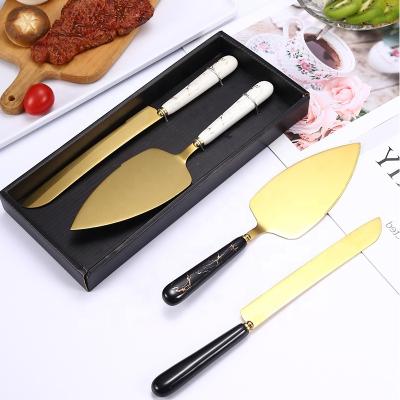 China Stainless Steel Cake Serving Knife and Cake Server Cutlery Set Gold Stainless Steel Ceramic Handle Viable Pizza Shovel for sale