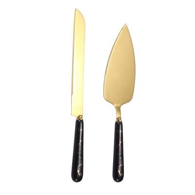 China Viable Flatware Western Cutlery Set Stainless Steel Luxury Ceramic Handle Cake Knife Gold Plated Shovel and Pizza Shovel Butter Knife for sale