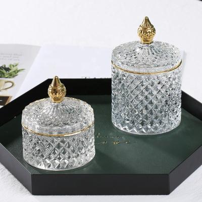 China Clear Heatable Candy Jar Crystal Christmas Candy Jars Glass With Golden Head for sale