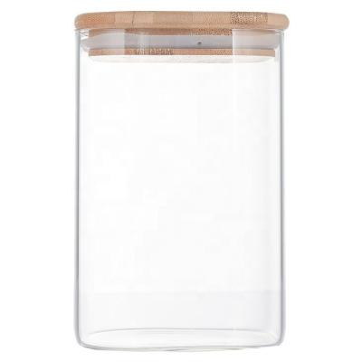 China Wholesale Heatable Square Glass Jar Storage Tank Airtight Canister Set With Bamboo Lid for sale