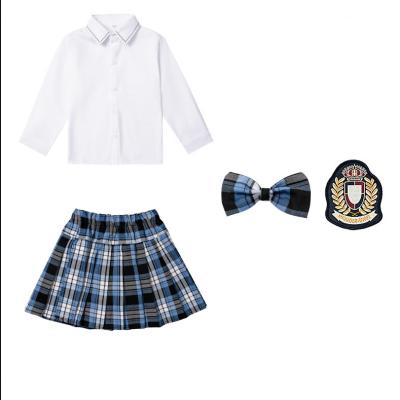 China Custom Kindergarten Burgundy Navy Green Anti-Shrink Skirt School Uniform Set With Plaid Pleated Skirt Collocation for sale