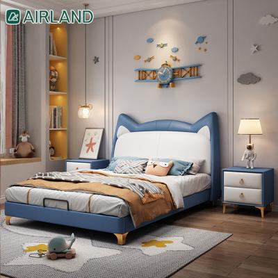 China King Size Modern Pine View Bed Airland Blue Storage Double Genuine Leather Wood Bed for sale