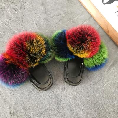 China Fashion Trend Real Fox Fur Slippers Kids Faux Fur Slippers Custom Made Fashion Fur Slides Slide Sandals For Kids for sale