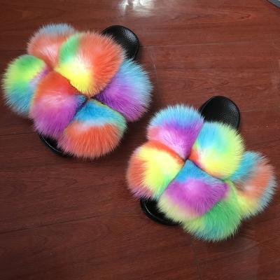 China Fashion Real Fox Fur Slippers Summer Wear Faux Fur Slippers Custom Made Fashion Fur Slides Slide Sandals For Women for sale