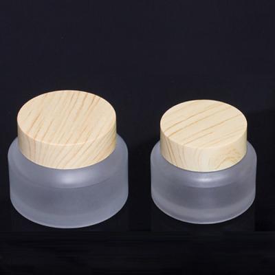 China Cosmetic Storage Container Empty Plastic Bamboo Lid Frosted Glass Jar 15g 30g 50g For Cosmetics for sale