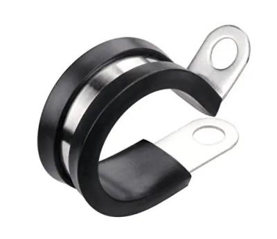 China R Type Black Stainless Steel And Ring Health Care Clamps Rubber Pad Insulated P Type Fan Clamps Tube Suspension for sale