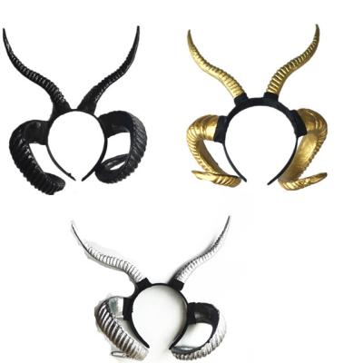 China Fashion Ant Horn Headband Halloween Black Gold Goat Horns Cosplay Gothic Silver Headdress For Party Dress Up Luxury Dress Up for sale