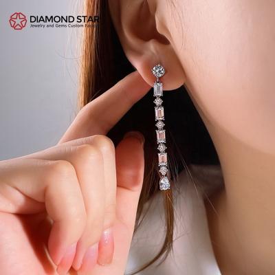 China CLASSIC DiamondStar Moissanite Dangling Earrings 925 Long Dangle Earrings Women VVS D Color GRA Silver Luxury Party Certificate for sale