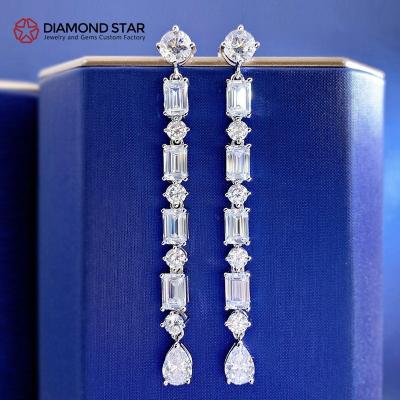 China 925 CLASSIC Silver Fine Luxury Party Women's Long D Earrings Jewelry Customization D Color GRA Moissanite Earrings for sale