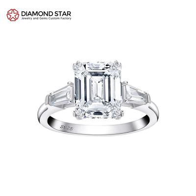 China Luxury Romantic Jewelry D Color VVS1 Diamond Wedding Ring 4CT Emerald Cut GRA Moissanite Ring 925 Sterling Silver Moissanite for sale