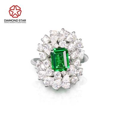 China Diamondstar White Gold Romantic Lab Developed Emerald Rings 925 14k 18k 24k Wedding Rings Emerald Cut Gemstones Silver Jewelry Lab Developed for sale