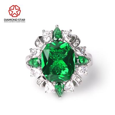 China DiamondStar Romantic Green Ring 9K 10K 14K 18K White Gold Rings Fine Jewelry Oval Cut Ring Lab Grown Emeral Red Green Wedding for sale