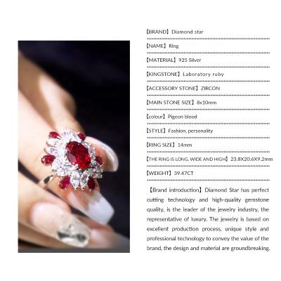 China Romantic Red Stone Lab Diamondstar Ring Natural Red Oval Cut Halo Set Women Wedding Platinum14K 18k Jewelry Wholesale for sale