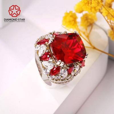 China Diamondstar Romantic Lab Ring Red Princess Rose Ruby Ring Gold Setting Fashion Stunning Red Jewelry Sweet and Beautiful Birthday Gift for sale