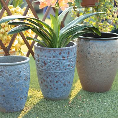 China Wholesale Country Garden Flower Pots Color Block Pattern Marble Pattern Patio Home Planters Ornamental Goods for sale