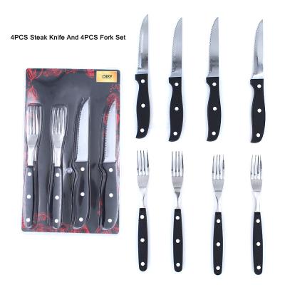 China Disposable 4 Pieces Stainless Steel Steak Knives And 4 Pieces Knife Set Kitchen Forks With Blister Packed for sale