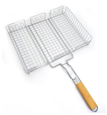 China Easily Cleaned Portable Stainless Steel BBQ Grilling Basket For Vegetable Fish Steak Shrimp for sale