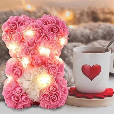 China Home Gift 2021 Hot Selling Artificial Valentine Mother's Day Gift Hotel Wedding Party Decoration Box Teddy Bear Foam Flower Rose Teddy for sale