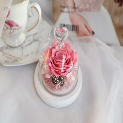 China Wedding& Home Flower Arrangements Forever Rose Dried Flower Preserved Flower Wholesale Gift In Glass Dome Birthday Anniversary Wedding Gift for sale