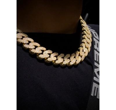 China Vintage Plated 18k Gold 18mm Three Sided Full Diamond Inlaid Heavy Industry Cuban Necklace for sale