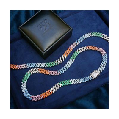 China Vintage Statement Fashion Full Diamond Rainbow Necklace Cuban Link Chain Necklace for sale