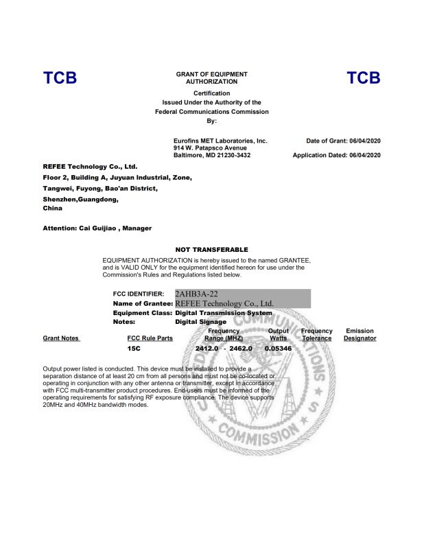 FCC - Shenzhen Refee Technology Co., Ltd.