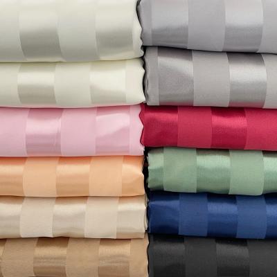 China Breathable 100% Polyester 3cm 85gsm Satin Stripe Fabric Home Bedding Hotel Bedding Use Fabric 285cm Width Dyed Stripe Fabric for sale