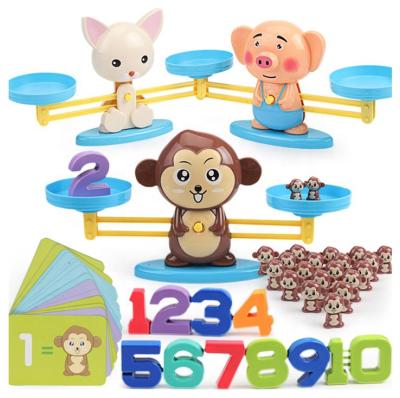 China Cartoon Toy Math Match Game Board Toys Monkey Cat Match Scale Number Balance Game Kids Educational Toy For Child for sale