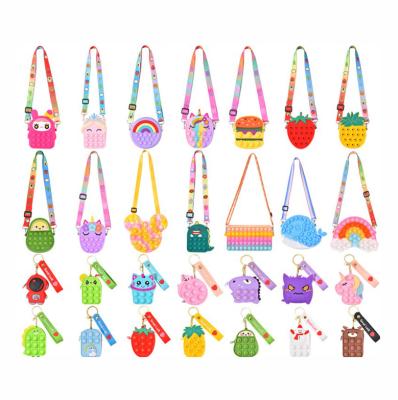 China Eco-friendly Material Pop Push Bubbles Silica Dimple Crossbody Bag Toy Rainbow Unicorn Wallet Ladies Bag Fidget Toys For Kid for sale