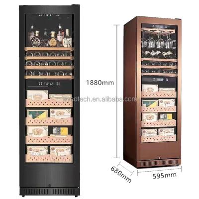 China Hotel Customized Cigar Humidor with Wine Cooler with Compressor and Embraco Fan Cooling Free Standing Cigar Humidor Cabinet for sale