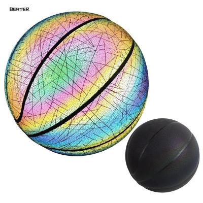 China 2023 basketball games game official size holographic light shining one-piece basketball PU basketball reflective order for sale