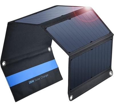 China MERISSolar Panel Charger 28W Solar Charger with USB Ports Portable Solar Phone Charger for Camping Hiking Compatible with iPhone 182mmx182mm for sale