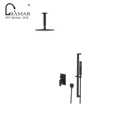 China With Sliding Bar China RV Wall Mounted Black Bath And Rain Concealed Rainfall Set Modern European Shower Faucet for sale