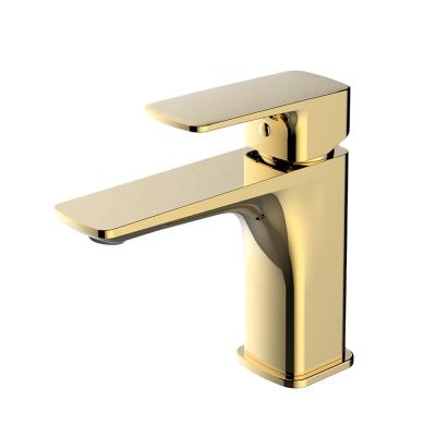 China Traditional Single Gold Brass Cold and Hot Water Mixer Bathroom Basin Faucet for sale