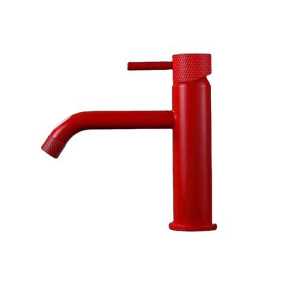 China Diamond Carved Handle Red Black Double Finish Water Saving Bathroom Basin Mixer Tap for sale