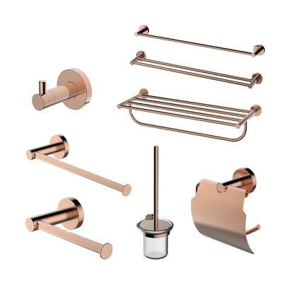 China Simply Round Bath Room Set Luxury Rose Gold Stainless Steel Hotel Bathroom Hardware Accessory for sale