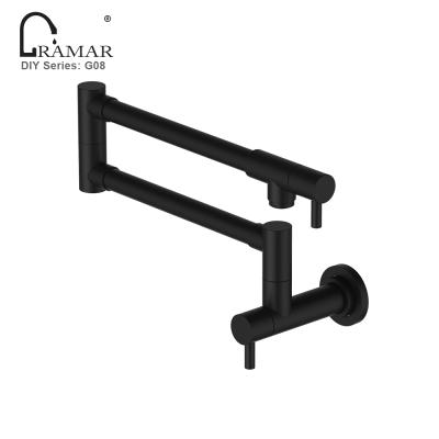 China Industrial Brass Black Folding Spout Metered 2 Way Kitchen Faucets Wall Mounted Faucet for sale