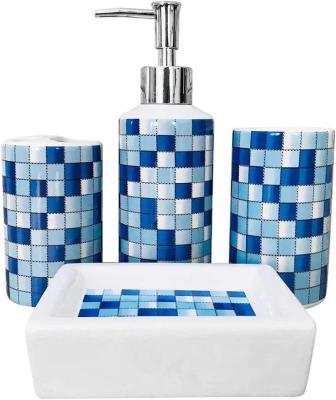 China Sustainable Blue Mosaic Bathroom Washroom Accessories Set For Hotel for sale