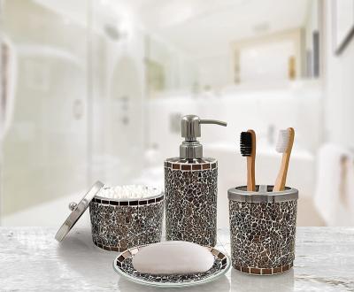 China Cullet Sustainable Vintage Brown Luxury Glass Decor 6 Piece Bathroom Accessory Resin Bathroom Set Set for sale